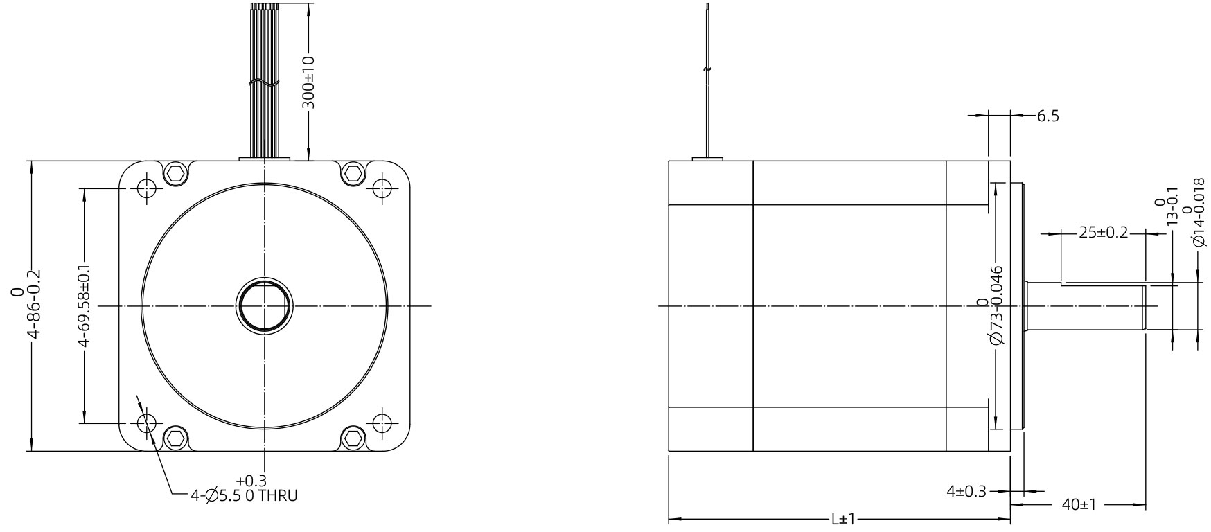 Brushless DC Motor Size 34 (86mm) Dimensional Drawing